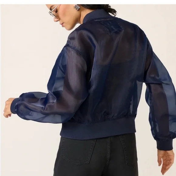 Sanctuary Evereve Skyline organza Navy Sheer Bomber Jacket - Picture 2 of 10